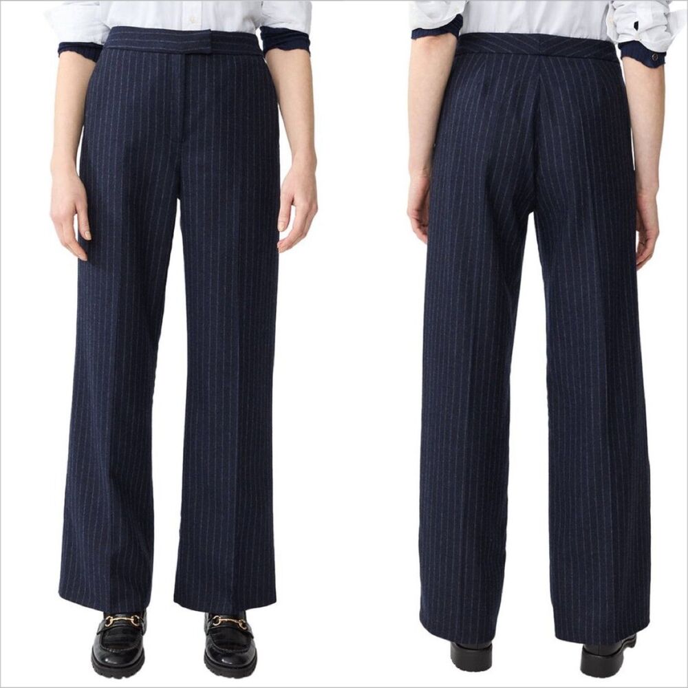 J McLaughlin Broderick Wool Blend Pinstripe Wide Leg Trouser Pants Size 4 Navy